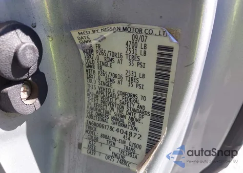 2008 Nissan Frontier Se-I4 z USA, uszkodzony, nr VIN 1N6BD06T78C404872